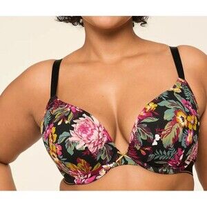 Womens 40DDD Lane Bryant Cacique Boost Plunge Bra Cotton Floral Underwire